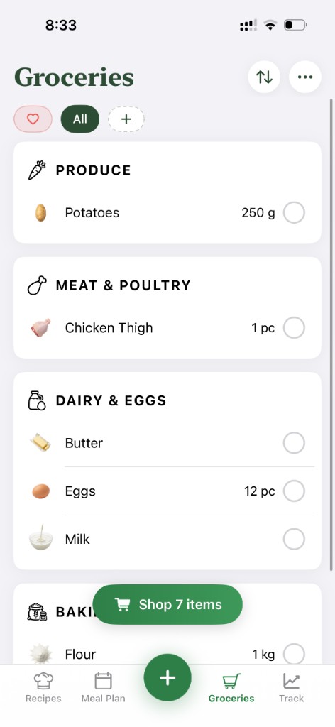 KitchUp grocery list view