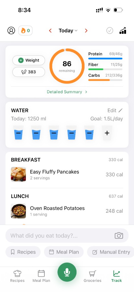 KitchUp nutrition tracking view